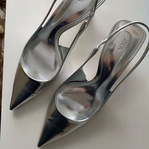 Zara Metallic Slingback Heels- Never Worn